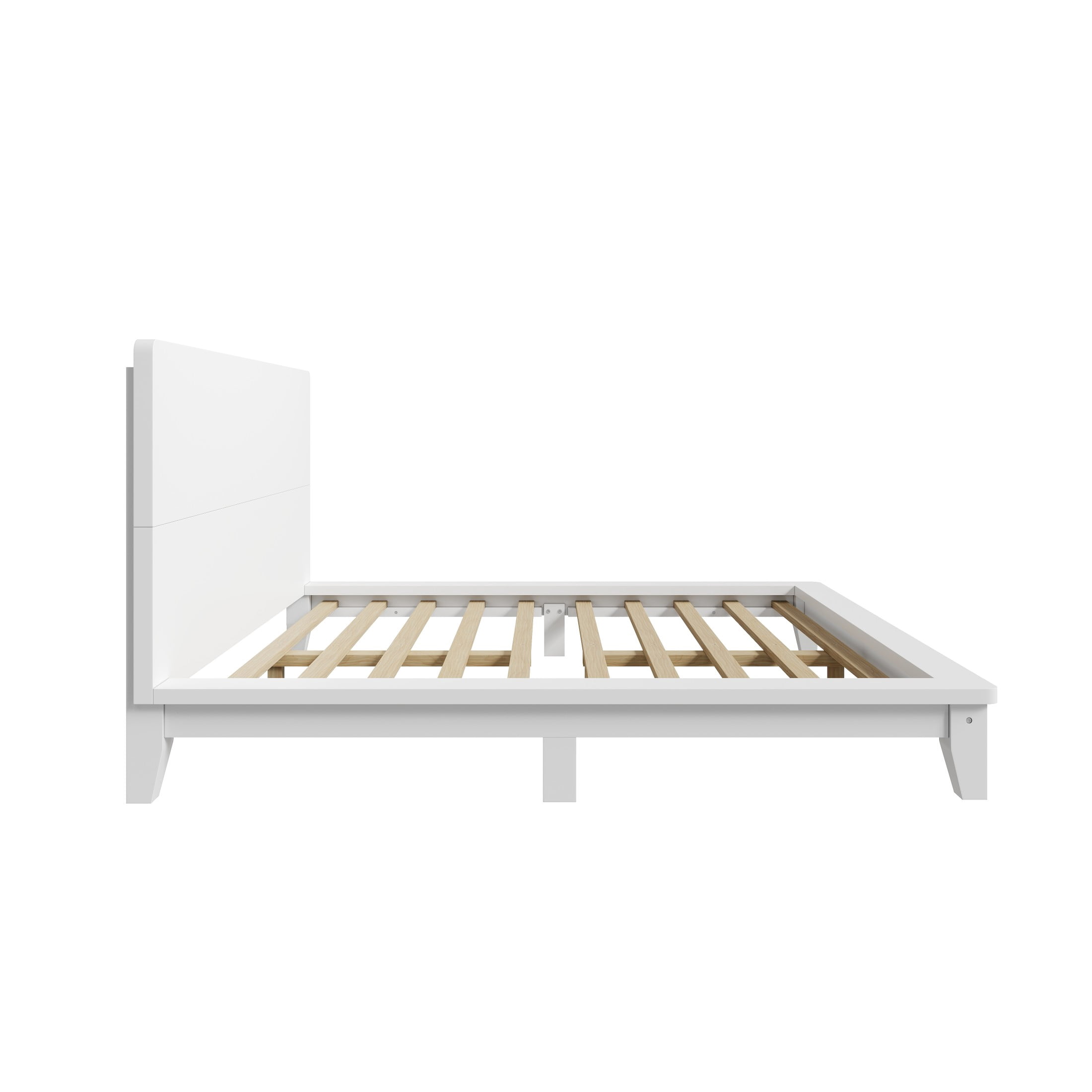 Noble House Hazel Queen Size Pine Wood Platform Bed Frame with Legs and Headboard, Mid-Century Modern Design, White