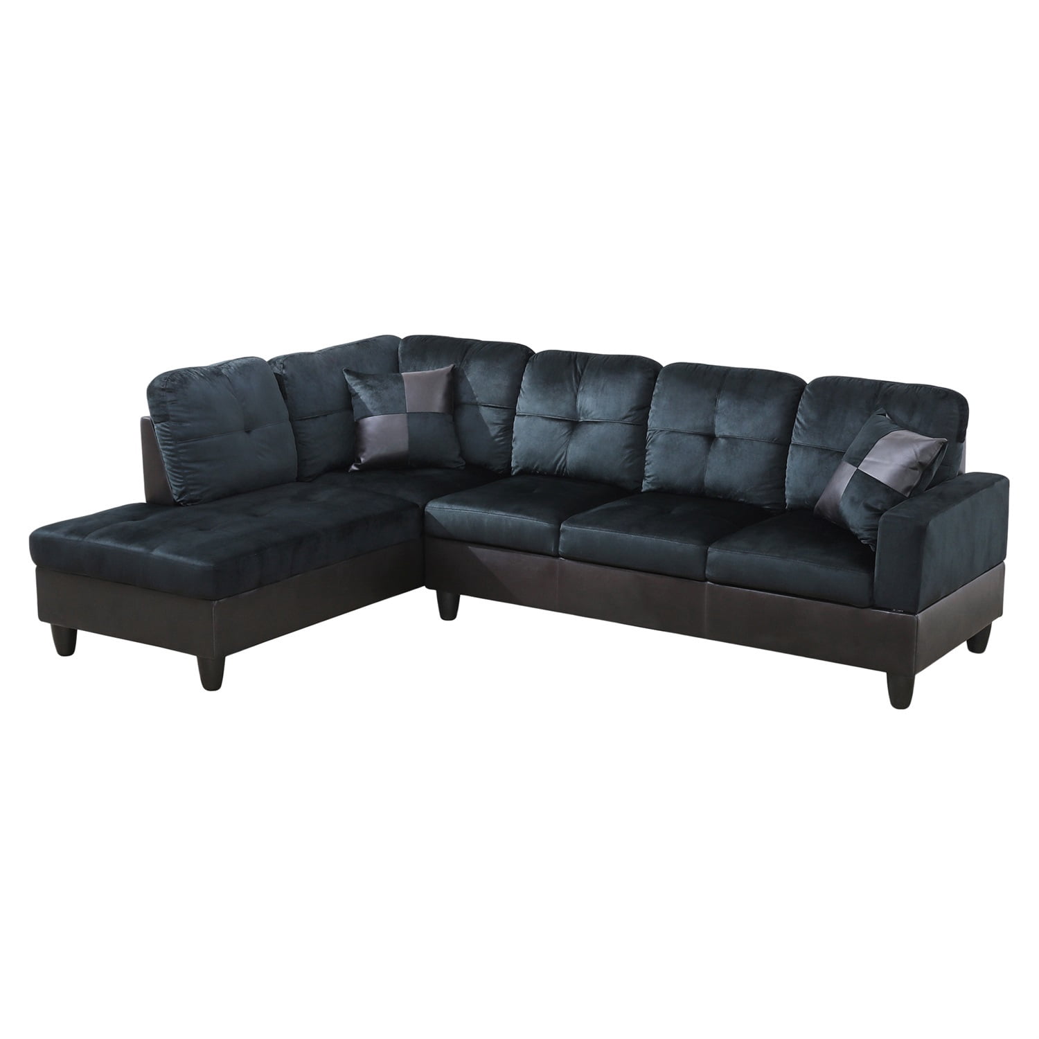 Hommoo Lint & PVC L-Shaped Sectional Couch and Sofa Set, Modern Living Room Furniture Set, Left Side, Dark Blue And Brown
