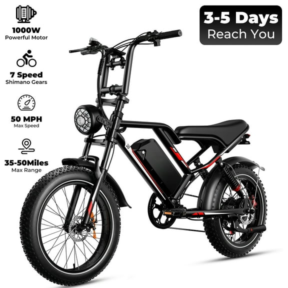 High performance 1000W off-road electric bike - 20-inch off-road tires, 50km range, front-wheel drive, hydraulic disc brakes, load capacity 330LB