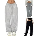 thumbnail image 4 of Women's Wide Leg Sweatpants High Waist Baggy Sweat Pants Straight Leg Drawstring Elastic Waisted Pants Y2k Streetwear, 4 of 5
