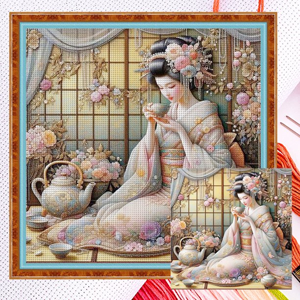 Kit Punto Cruz para Niña Hilo Algodón Ecológico Bordado 11CT 50x50cm
