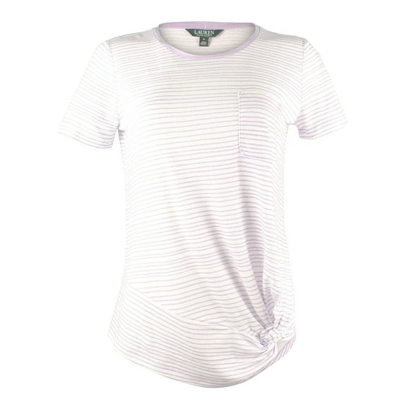 RALPH LAUREN Womens White Striped Short Sleeve Top Size: L