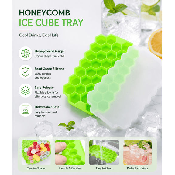 Honeycomb Ice Cube Trays with Lid, 37-Cube Silicone Ice Maker Tray for Freezer