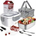 thumbnail image 1 of ZHAOCHENG Fiambrera con calefacción, calentador de alimentos eléctrico para adultos, calentador de alimentos portátil de 40 W para coche, lonchera autocalentable para el trabajo con tenedor y cuchara, 1 of 5