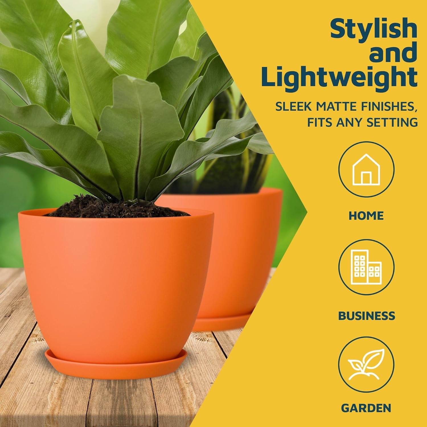Yellow Plant Pots with Drainage Holes & Saucers 20 Packs, Indoor & Outdoor Stackable Plastic Planters in Multiple Sizes for Houseplants & Flowers, Durable & Weatherproof Materials, Matte Finish