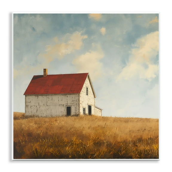 Stupell Industries Barren Farmland Barn Landscape & Nature Painting Unframed Art Print Wall Art, 12 x 12