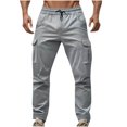 thumbnail image 2 of LADIGASU Men Solid Color Casual Fashion Vintage Drawstring Pockets Workwear Pants, 2 of 7