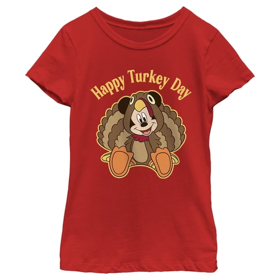 Girl's Mickey & Friends Mickey Mouse Happy Turkey Day  Graphic Tee Red Medium