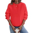 thumbnail image 2 of WTOBBY Women's Large Size Solid Color Hoodie Loose Long Sleeve Pullover Sweatshirt with Round Neck for Casual Comfort, Plus Size Fashion, and Everyday Wear,Red L, 2 of 5
