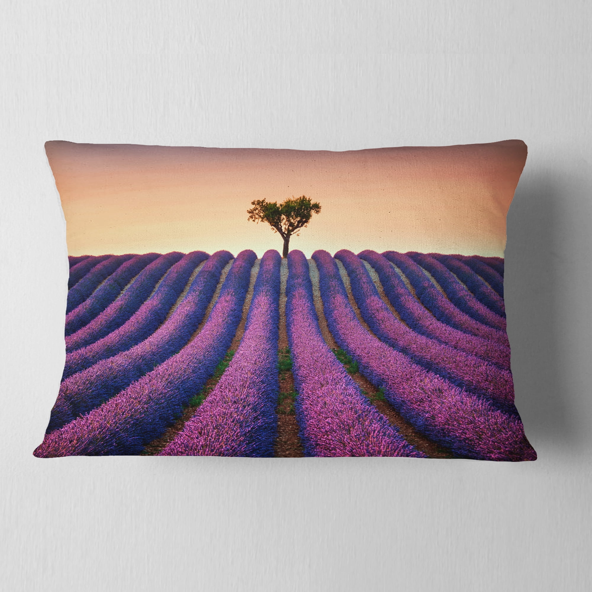 Designart Lavender and Lonely Tree Uphill - Landscape Photography Throw Pillow - 12x20