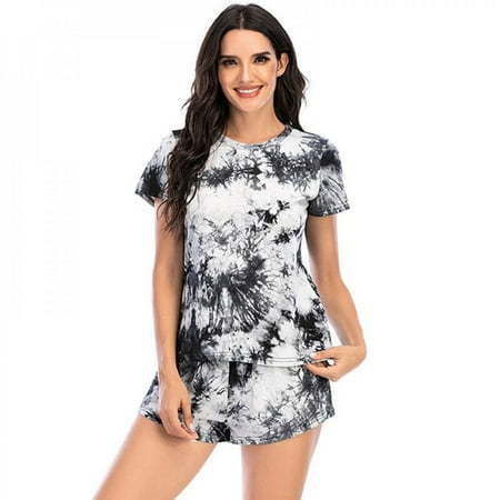 

[BRAND PROMOTION!]Casual Tie Dye Shorts Pijamas Suit Women Short Sleeve Pajamas Sets Female Cozy Cotton Pyjamas Suit Femme Elastaic Sleep Tops