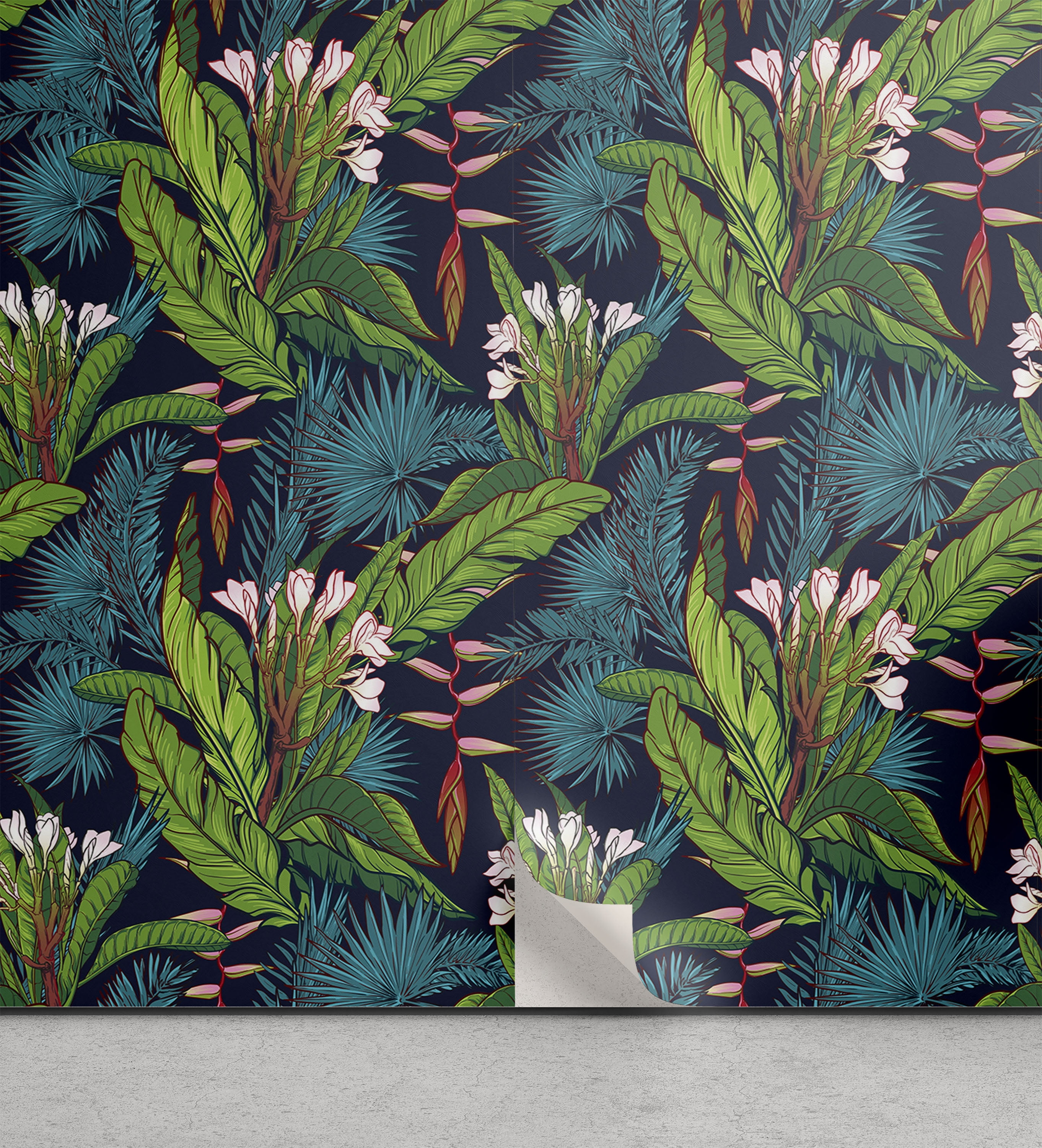 Leaf Peel & Stick Wallpaper, Tropical Jungle Palm Tree Banana Leaves