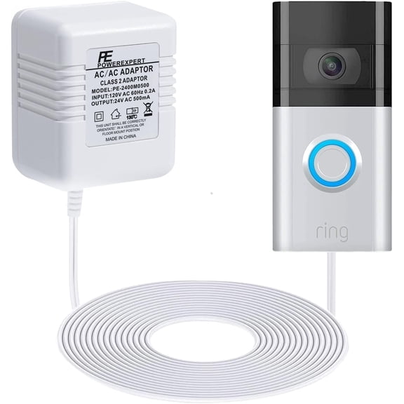 24V Doorbell Transformer with 26.25ft Cable, C Wire Power Supply Adapter Compatible with Ring, Nest Hello, Wyze, and Eufy Video Doorbells