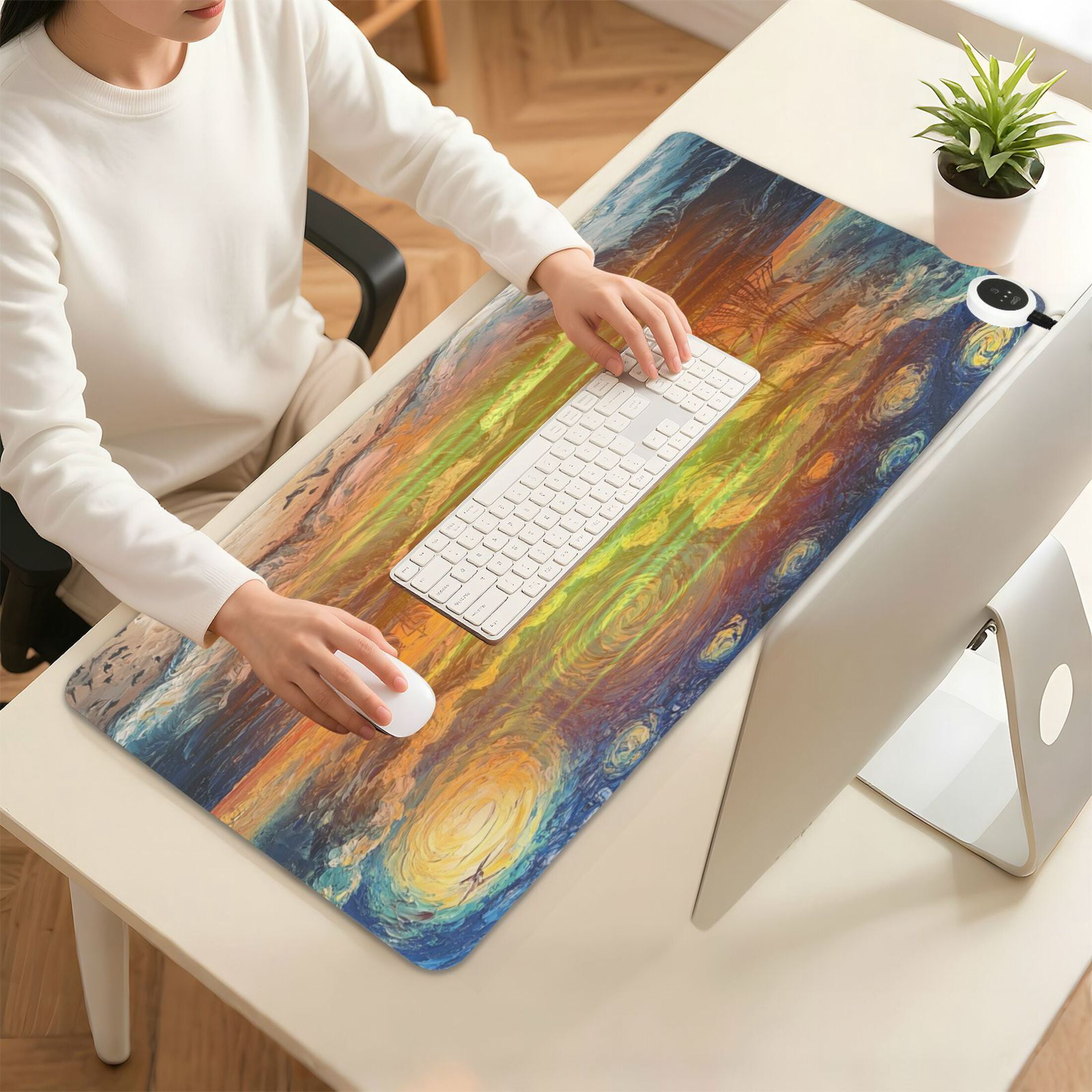 Wobogo Many Stars at Sea Heated Mouse Pad Extra-Large Desk Mat With 3 Heating Levels and 3-hour Auto Shut-Off Protection Ideal for Computer Keyboards Home Office Hand-warming Essential 31.5in × 13in