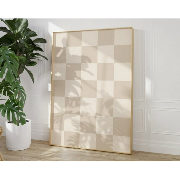 Checkered Wall Art, Beige Checker Art Print, Beige Wall Art, Retro Funky Poster, Trendy Checkerboard Poster, Beige Neutral Art Wall Art, Modern Wall Decor, 8x12 UNFRAMED