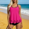 thumbnail image 6 of Annhoo Womens Swimsuits Block Color High Waist Crewneck Cutout Lightweight Tankini Swimwear Casual Swim Clothes, 6 of 9
