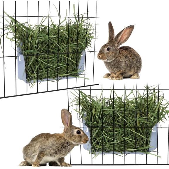 BURIBURI Rabbit Hay Feeder Guinea Pig Hay Holder Plastic Automatic Hay Rack Cage Accessories for Bunny Guinea Pig Chinchillas Small Animals (White)