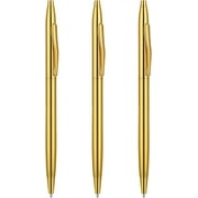 XD2-Ballpoint Pens, 3 Pack Gold Pens Slim Stainless Steel Metallic Retractable Pens Black Ink 1 mm Nice Gift for Business Office Students Teachers Wedding Christmas (Gold)*2