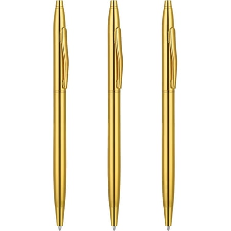 XD2-Ballpoint Pens, 3 Pack Gold Pens Slim Stainless Steel Metallic Retractable Pens Black Ink 1 mm Nice Gift for Business Office Students Teachers Wedding Christmas (Gold)*2