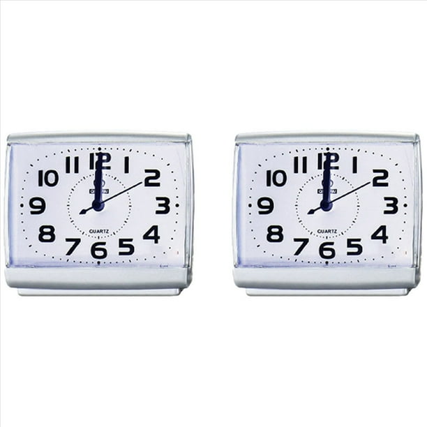 2X Dormitorio Escritorio Cama Relojes para Despertar Dormitorio Al Lado de Estudiante Plástico Barrido Silencioso Reloj de Mesa Pequeño Reloj Despertador-Blanco