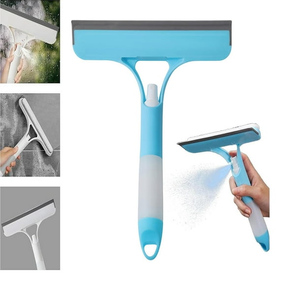 Clearance Window Cleaning Scraper,Spray Squeegee,2025 New Squeegee for Shower Glass, 3 in 1 Spray Function for Glass Doors for Windows Glass, Mirrors Scraper, Brush. All-Purpose Window Cleaner Tool