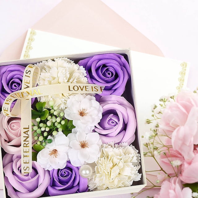 Ensemble de Savon Floral Fait Main avec Motifs de Roses et d'Œillets pour Anniversaire Mariage Saint-Valentin