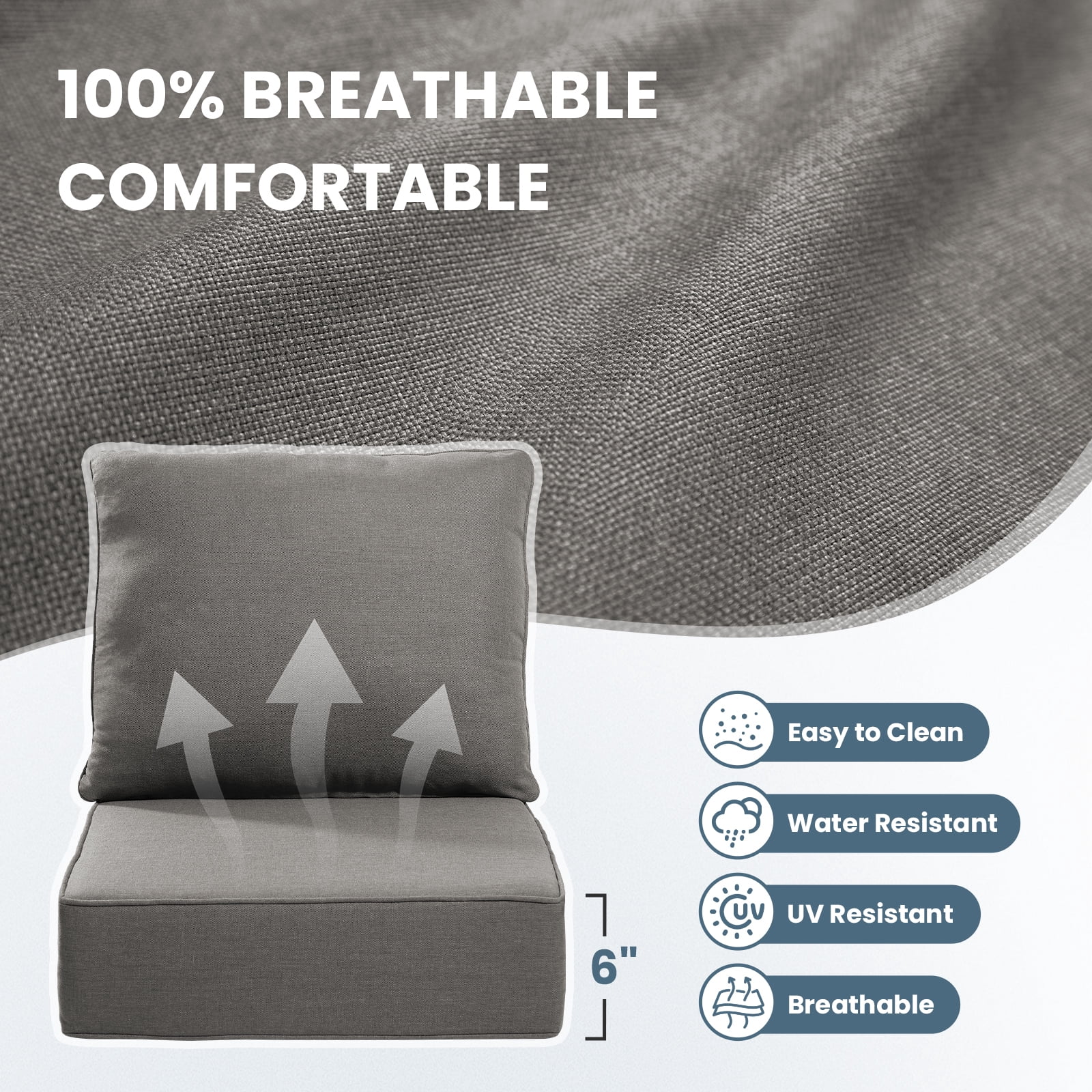 Jentlehouse Outdoor Deep Seat Cushion 24" X 24" X 6" for Patio Furniture,Outdoor Chair Cushions Water & Fade Resistant Patio Furniture Cushions for Wicker Chair, Sofa, Couch, Gray (Set of 6)
