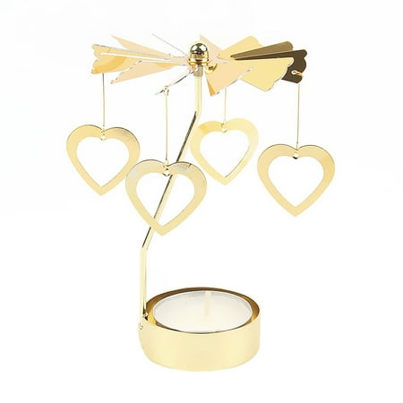 

Uposao Gold Candlesticks Rotating Romantic Rotation Spinning Carrousel Tea Light Candle Holder Dinner Wedding Bar Party H