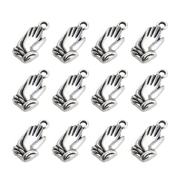 5 paquetes de 50 colgantes delicados con gesto zen, creativos y de oración, de aleación, hechos a mano, de metal, para pulseras, collares y bisutería (plata).