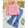 thumbnail image 4 of Tdoqot Toddler Girls Outfit Sets- Cute Long Sleeve Casual Cotton Hoodie and Flare Jeans Kids Spring Clothes Pink Size 6 T, 4 of 7