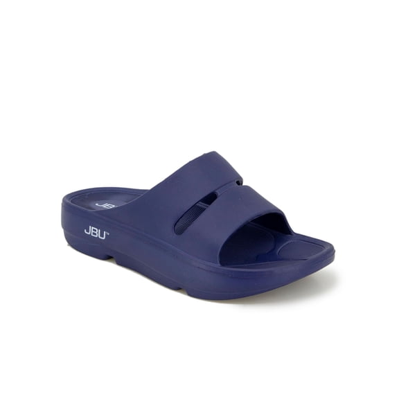 JBU Womens Navy Molded Sole Cut Out Logo Cushioned Comfort Dover Round Toe Platform Slip On Slide Sandals Shoes 11 M
