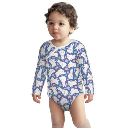 

Haiem Cute White Rabbit Printed Unisex-Baby Long Sleeve Onesies Bodysuits Unisex Babies Snap-Up Rompers-3 Months