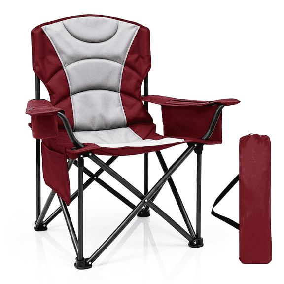 MF MENTAFLOW 1pc Oversized Camping Folding Chair With Carry Bag, 600D Oxford Fabric Padded Chair, Portable Heavy Duty Outdoor With Side Pocket, Cup Holder And Cooler Bag, For Beach Lawn Picnic Fishin