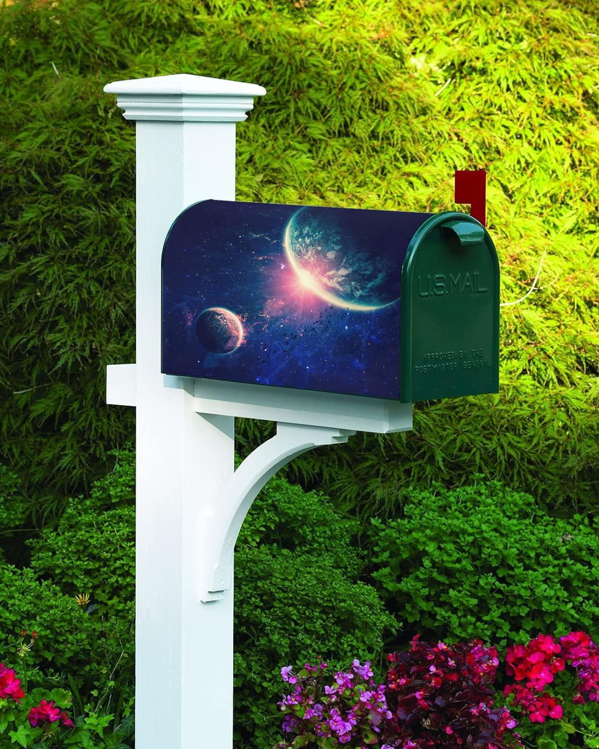 Mailbox Cover Magnetic Mailbox Wraps, Beautiful Outer Space Planet Mailbox Covers Large Size 21x25.5 Inch Mail Wrap Post Letter Box Decoration for Outdoor Gardern Yard