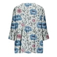 thumbnail image 5 of Blue Pink Peony Floral Print Blouse V Neck Full Button Three Quarter Sleeve Loose Casual Top for Women Spring Summer Daily Wear S-XXL, 5 of 5