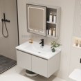 thumbnail image 3 of Armario de baño montado en la pared, combinación de lavabo, tocador de cerámica integrado, mueble con espejo, 3 of 4
