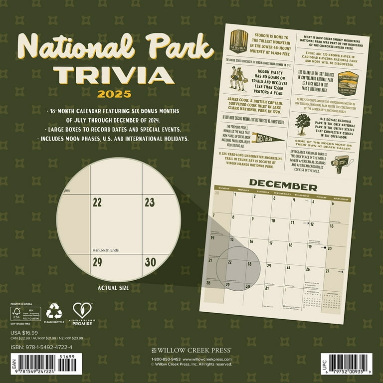初売りセール National Walmart.com - Calendar Wall 2025 Trivia Park 手帳・カレンダー
