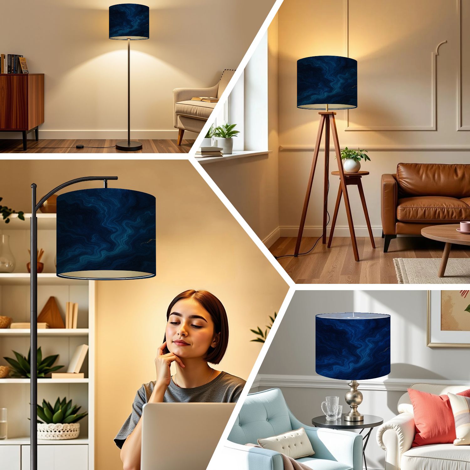 Linen Drum Lampshades navy blue grunge texture dark shiny night ombre vintage 13"x13"x10" Light Shade for Table Lamps Floor Lamp Shades Lampshade Replacement Assembly Required