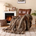 thumbnail image 2 of Brown Taupe Faux Fur Throw Blanket 60x80 In Heavy Weight Plush Faux Fox Fur Double Sided Fleece Lined Oversized Blanket for Couch Sofa Bed Warm Cozy Luxury Decorative Blanket for Winter Home Decor, 2 of 10