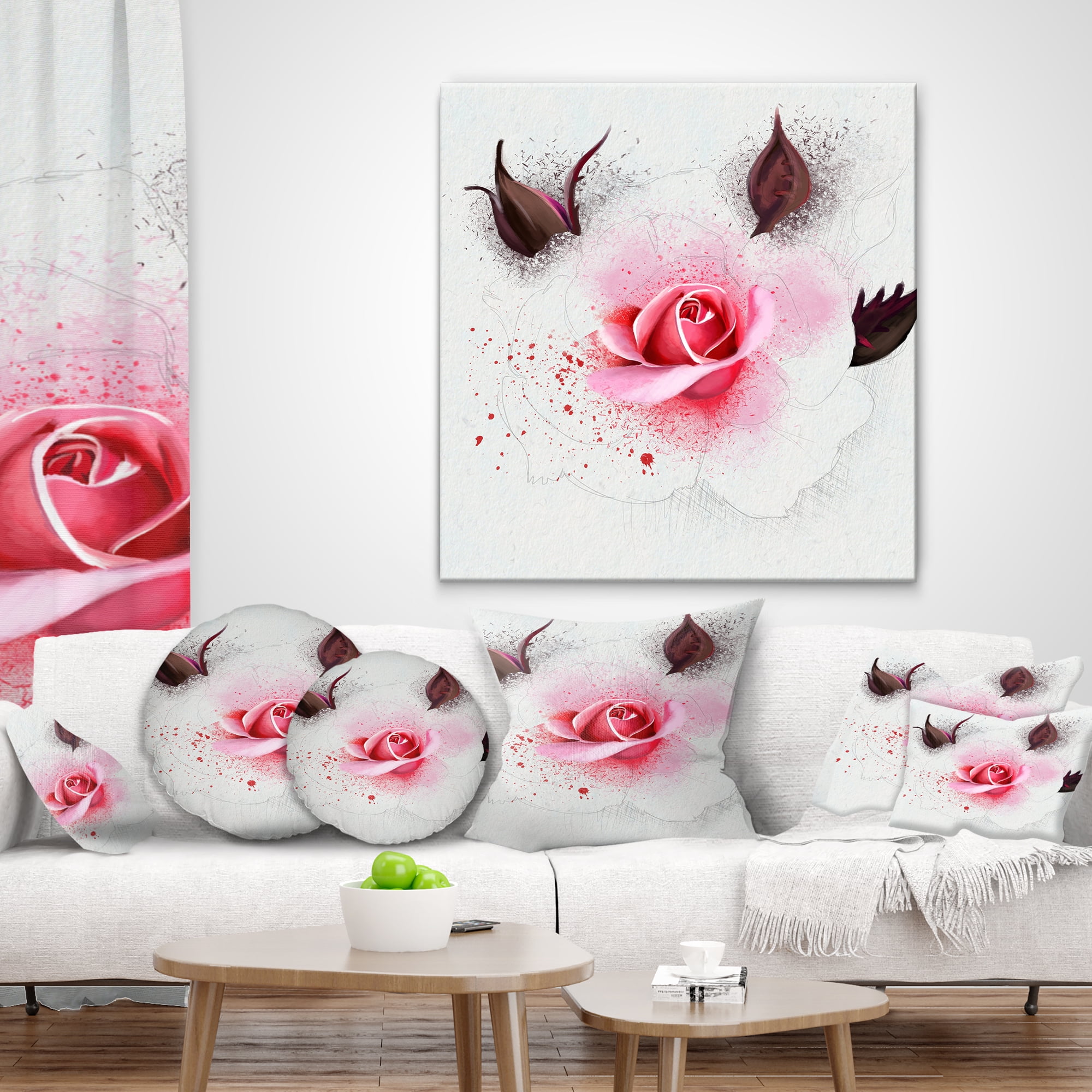 Designart Watercolor Rose with Brown Buds - Floral Throw Pillow - 16x16