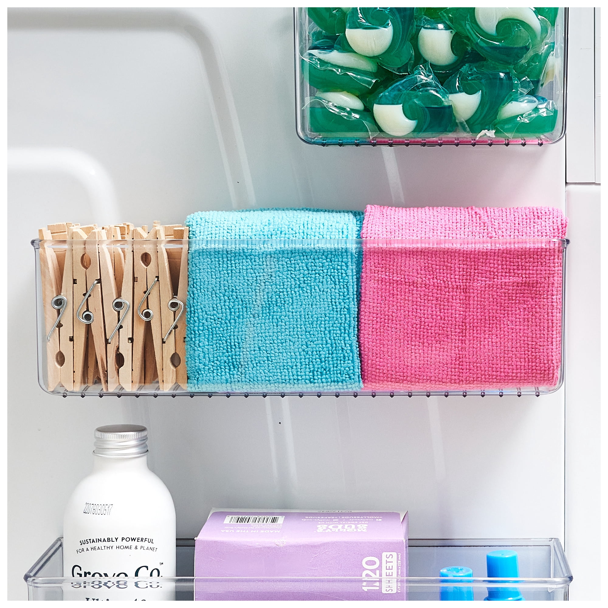 iDesign Recycled Plastic Medium Magnetic Hanging Laundry Room Organization Bin, 12” x 7” x 4”, Clear Bin