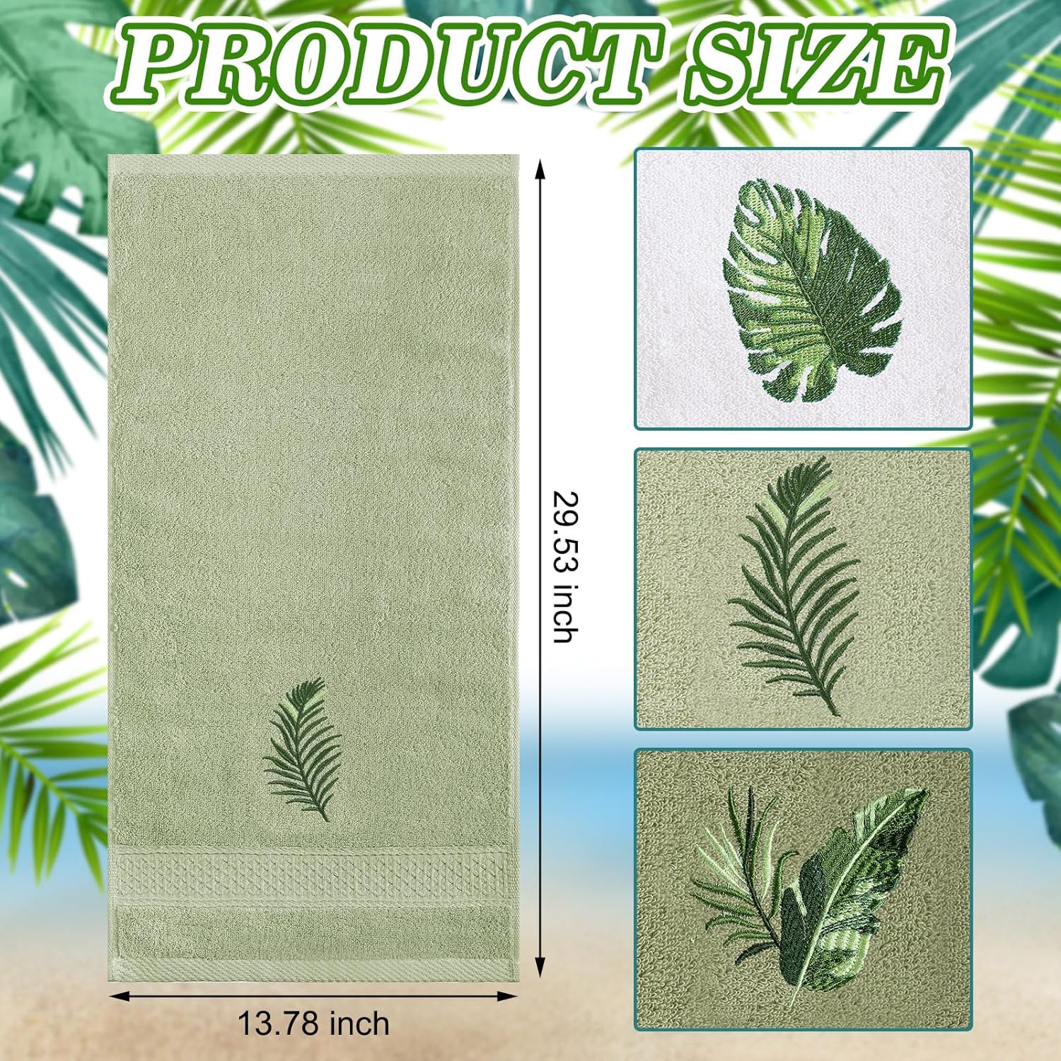 3 Pcs Tropical Palm Leaves Hand Towels for Bathroom Decor Summer a Embroidered Absorbent Soft Cotton 13.78 x 29.53 Inch Farmhouse Green Decorative Kitchen Home