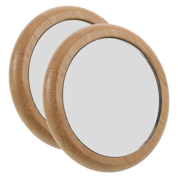 unbranded 2pcs Wooden Mini Makeup Mirror Small Round Hand Mirror Vintage Pocket Mirror Portable Travel Compact Mirror for Women Girls