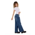 thumbnail image 4 of Forever 21 Women's Low Rise Wide Leg Denim Pants with Stud Details - Relaxed Fit Jeans, Drawstring Waist Casual Street Style, Blue, 8, 4 of 6