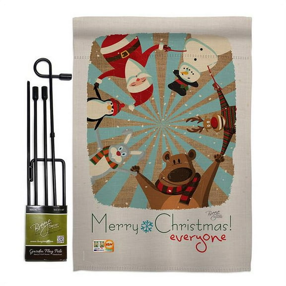 Breeze Decor BD-XM-GS-114109-IP-BO-D-US14-BD 13 x 18.5 in. Everyones Xmas Winter Christmas Impressions Decorative Vertical Double Sided Garden Flag Set with Banner Pole