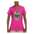 thumbnail image 2 of Wild Bobby Dean Russo Colorful Sugar Skull Streetwear Women Graphic Tee, Fuschia, XX-Large, 2 of 5
