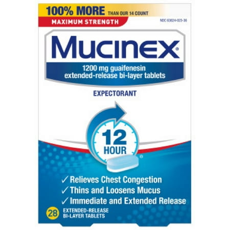 Mucinex 12 Hr Max Strength Chest Congestion Expectorant Tablets, 28