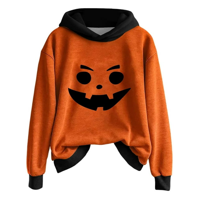 Flixy Sweat à Capuche Grande Taille pour Femmes, Imprimé Citrouille, Manches Longues, Noir, Automne, Rose Vif TG