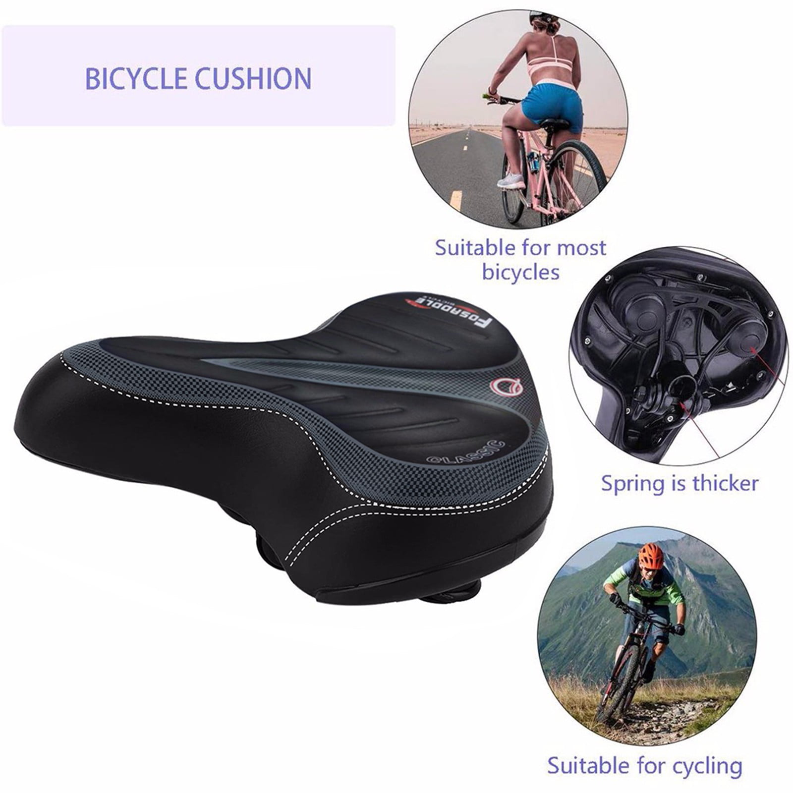 Comfortable Wide Big Bum Bike Bicycle Gel Cruiser Extra Sporty Soft Pad Saddle