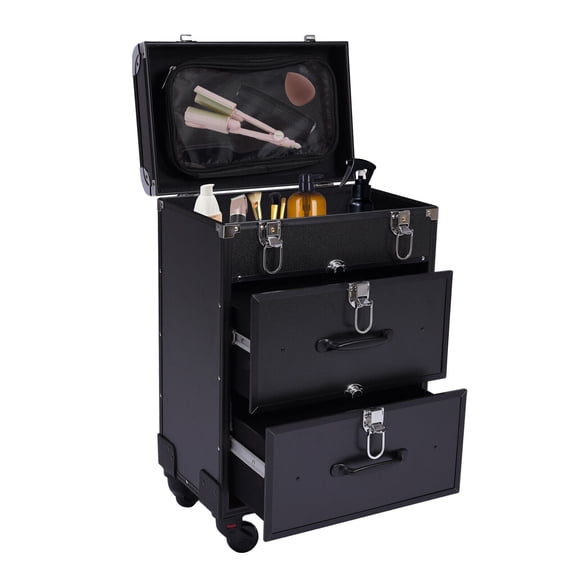 TFCFL Rolling Makeup Case Artist Cosmetic Train Case Aluminum Large Makeup Trolley Storage Organizer